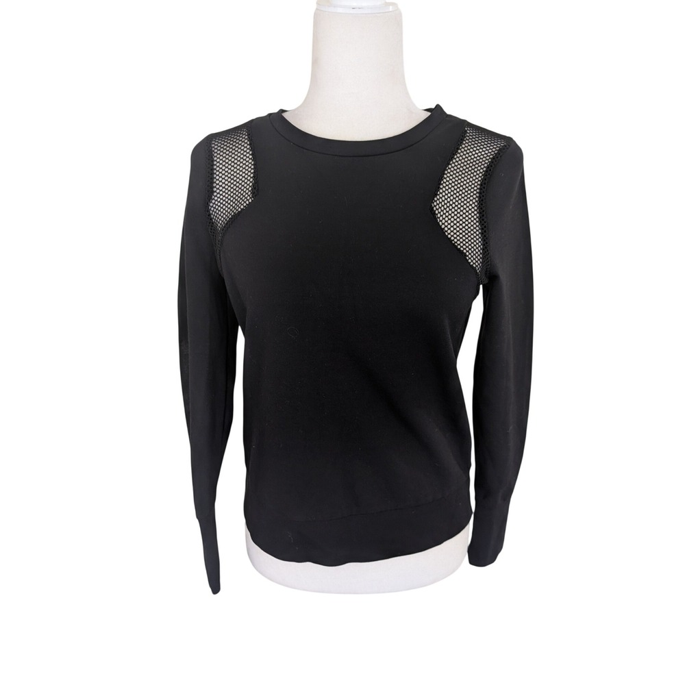Banana Republic Womens XS Black Mesh Shoulder Long Sleeve Zip Back‎ Top Ponte